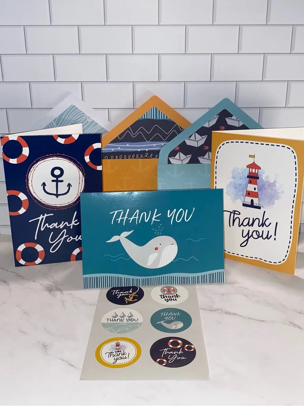 6 Pack Cruise Nautical Ship Thank You Cards With Envelopes and Stickers